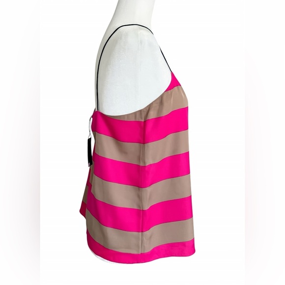 Tibi Pink Striped Scoop Neck Tank Top Size 10 Silk Nylon NWT $198 - Picture 3 of 10